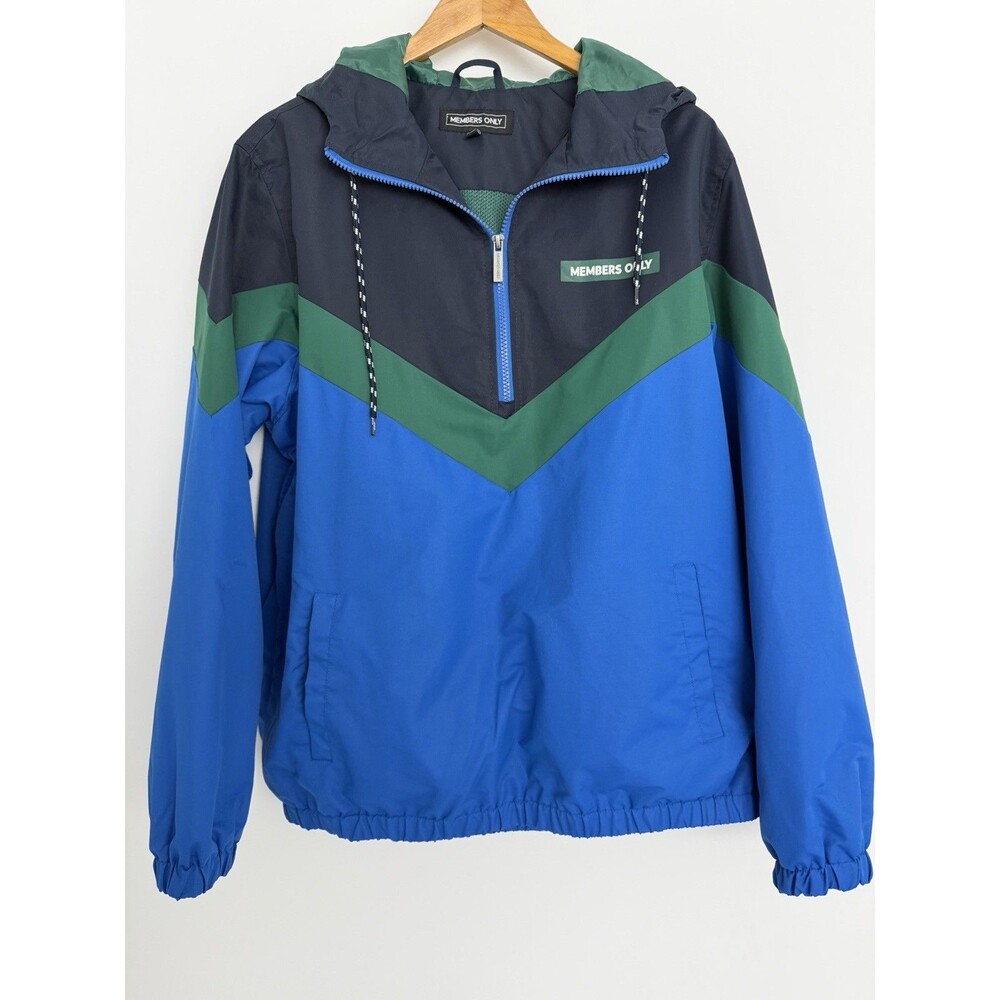 Members Only jacket Blue Mens Large Quarter Zip Hoodie gorpcore